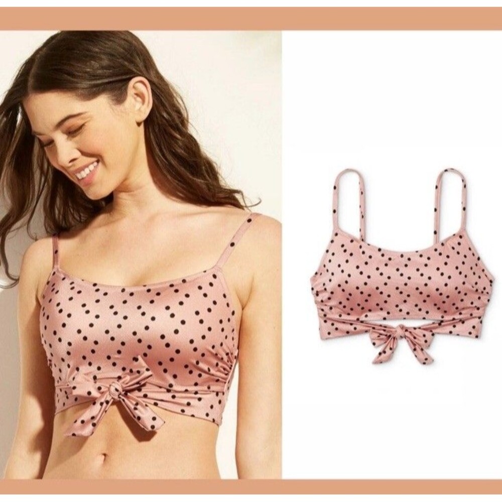 Shade & Shore Polka Dot Rose Gold Bandeau Wrap Bikini Top 34D + Cheeky Bottoms-L